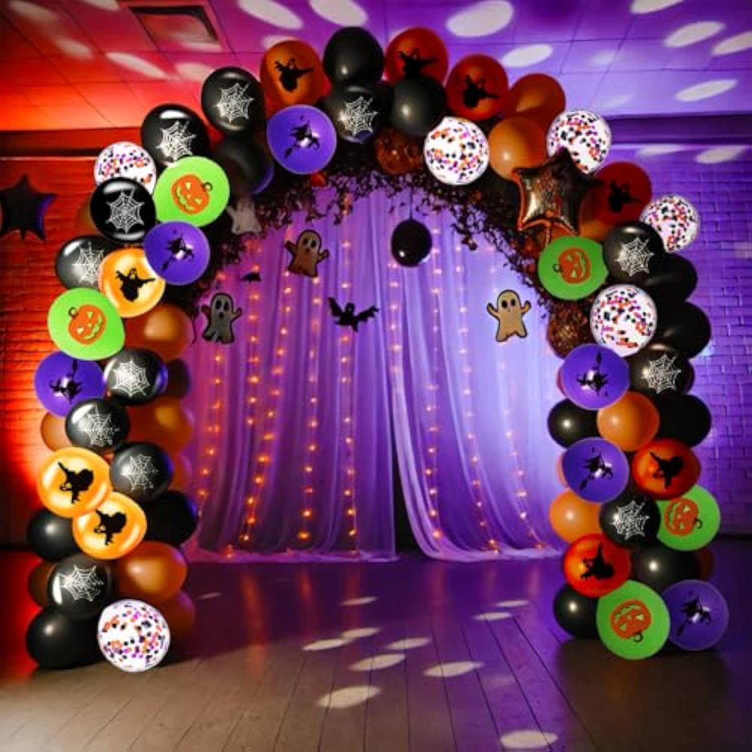 50 Pack 12 Inch Halloween Balloons Black Orange Green Purple with Spooky Designs