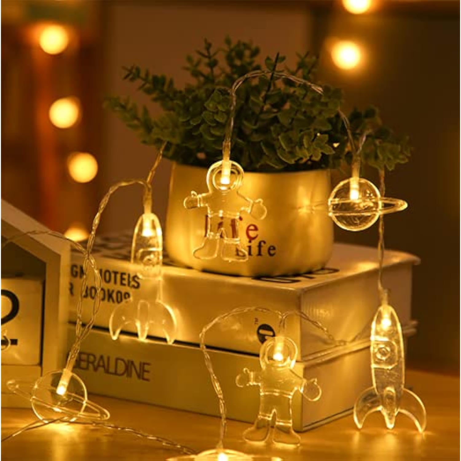 20 Led Children'S Room Led String Light 10Ft Astronaut Spaceship Rocket Pendants Kids Bedroom String Lights, Wall Window