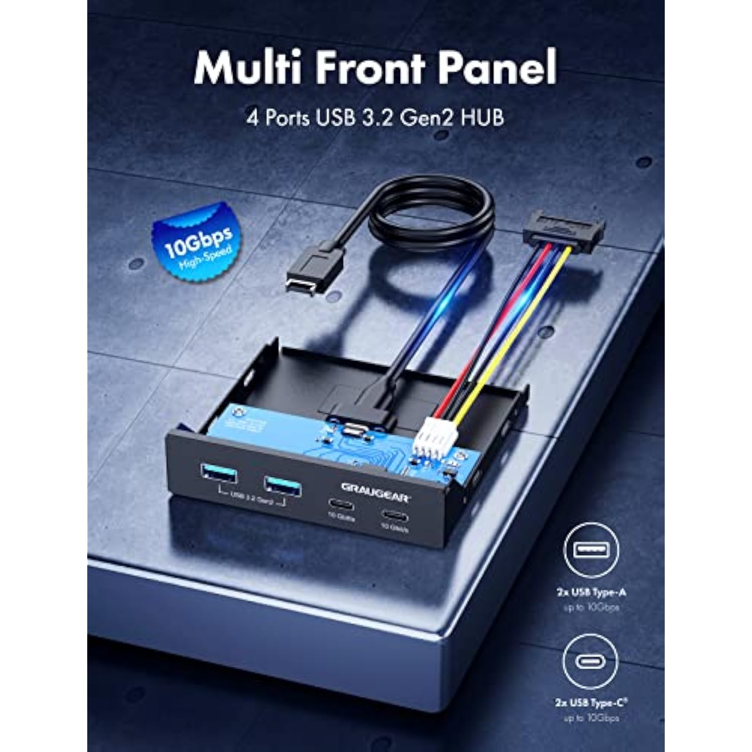 3.5 Inch Front Panel Hub, 4 Ports Internal Metal Usb Hub, 2 Usb-C 10Gbps And 2