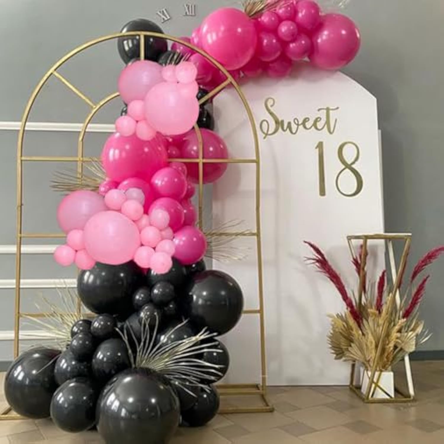 Valentine'S Day Black And Hot Pink Balloon Garland Kit 160 Pcs Rose Re