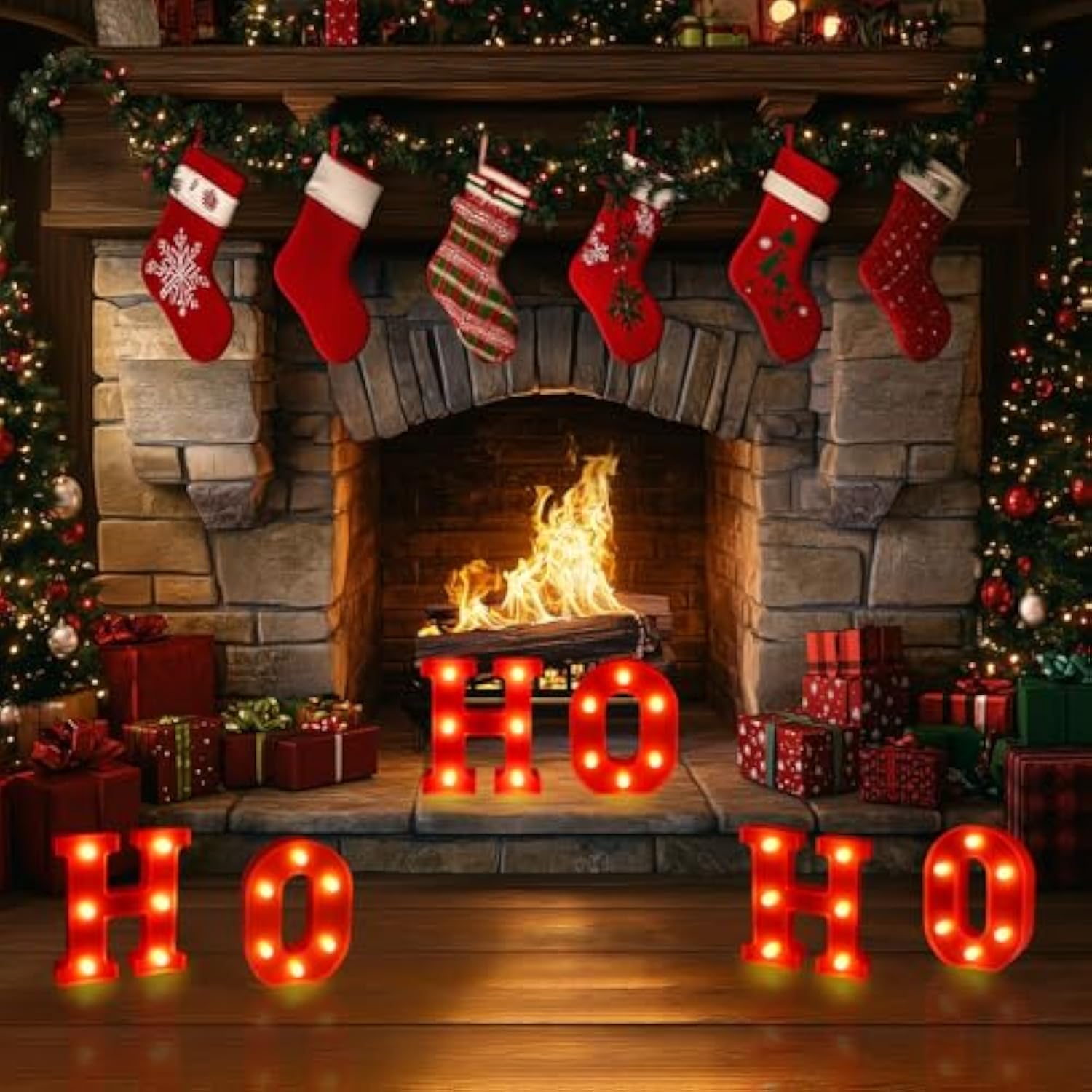 Ho Ho Ho Christmas Decorations Indoor, 6.3 Inches Led Marquee Light Up Letters Hohoho Signs, Battery Operated Christmas