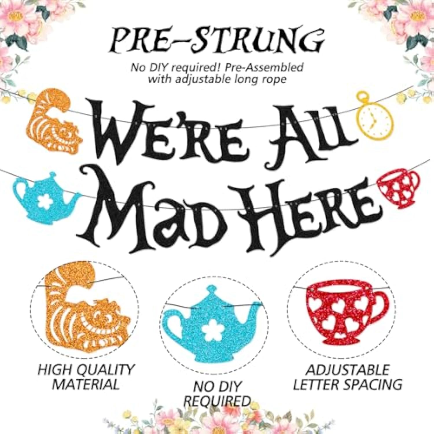 We'Re All Mad Here Banner 1St Birthday Party Decorations Afternoon Tea One Year Old First Bday Party Supplies