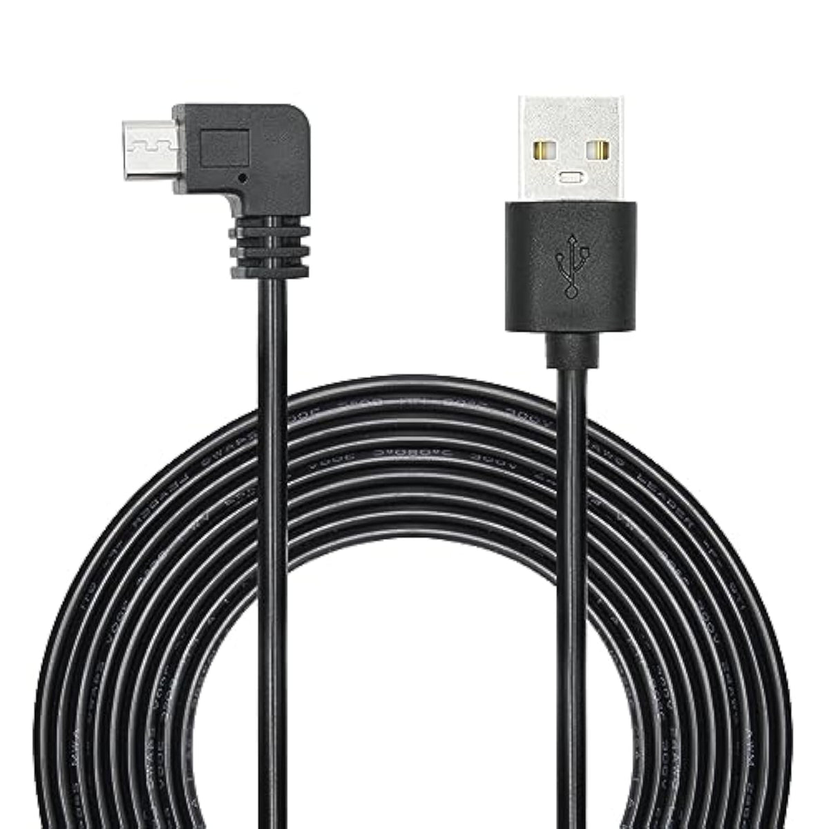 90 Degree Micro Usb Power Cable 11Ft, Right Angle Usb Dash Cam Charging Cord, For Car Dash Cam, Phones And Other Micro Usb Devices Charging