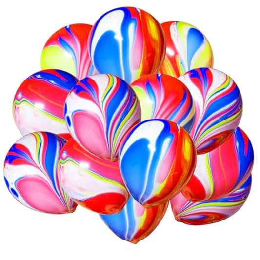 Rainbow Tie Dye Balloons - 50 Pcs 12 Inch Marble Agate Latex Swirl Hippie Party Balloons For Tie Dye & Christmas Birthdays