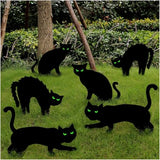 Halloween Decorations Outdoor, 6ct Black Cat Decor Yard Signs with Stakes, Scary Silhouette with Glow in Dark Eyes, Corrugated Plastic, Waterproof Lawn Decorations for Kids Family Home Party