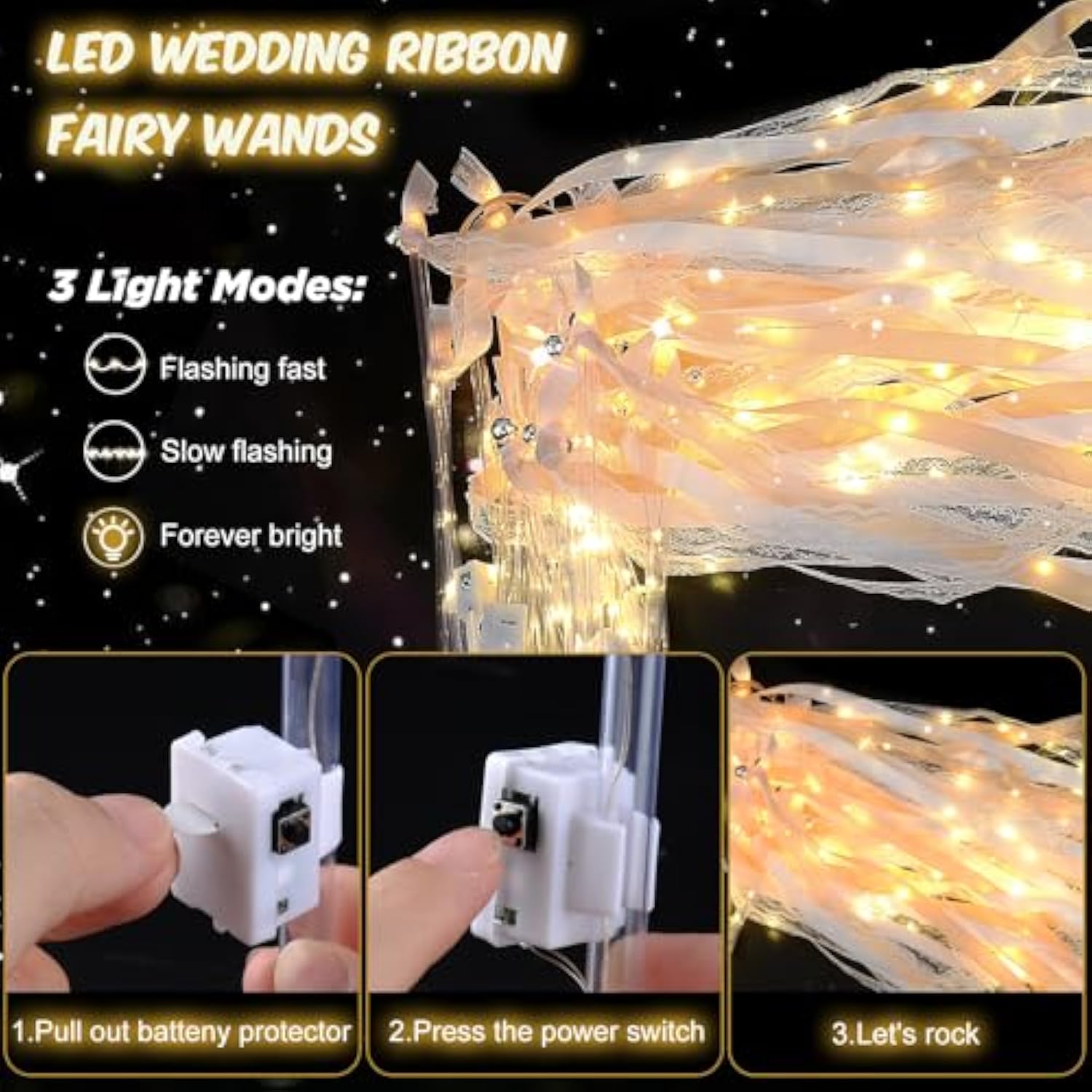 100 Pcs LED Fairy Wands with Lights and Bells for Weddings, New Year, and Parties