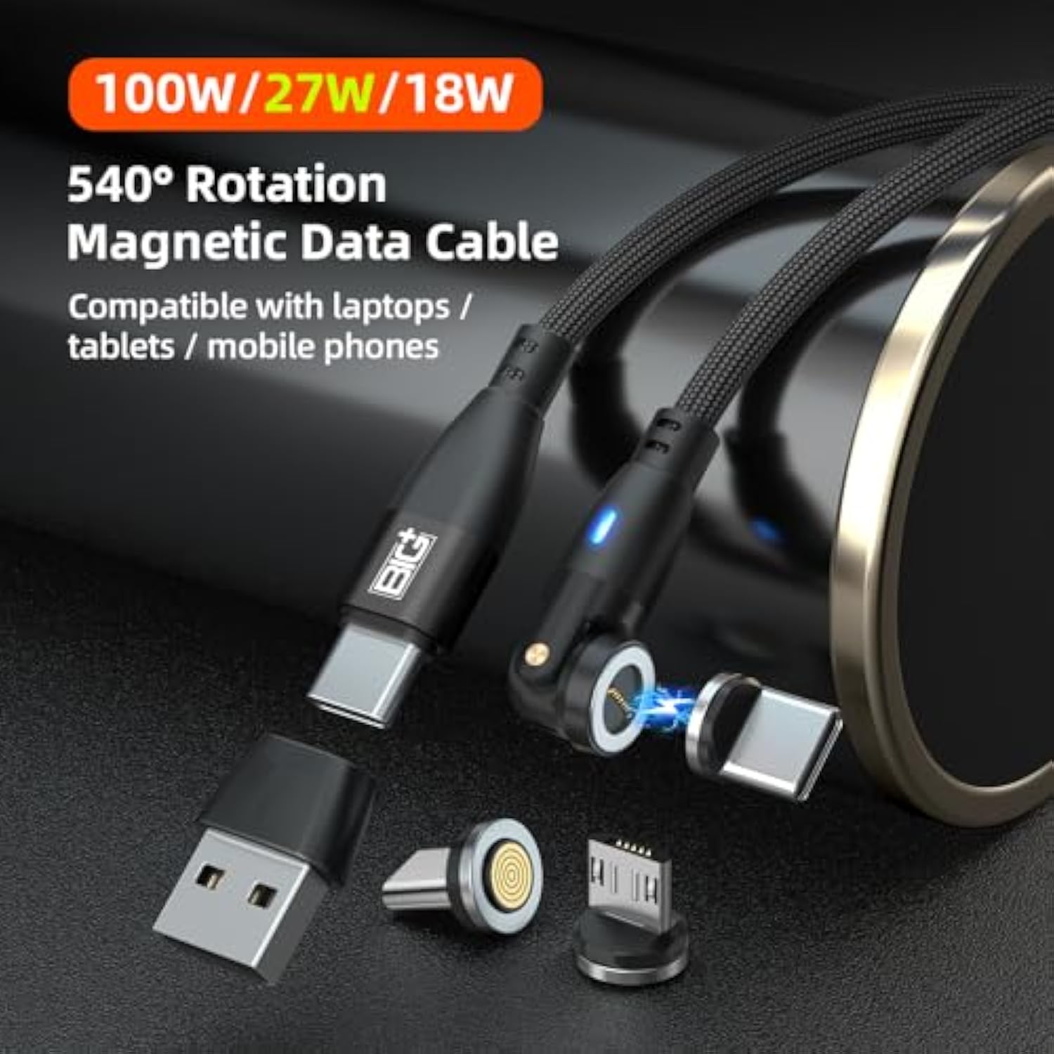 100W Usb C To Usb C Magnetic Charging Cable With 540° Swivel Head [2 Pack] 6-I