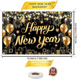 Happy New Year 2026 Large Black Gold Banner 72x44in Party Decor