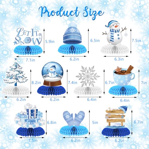 10 Pcs Snowflake Christmas Party Supplies Winter Wonderland Party Decorations Blue White Snowflake Honeycomb Centerpieces Table Decorations for Christmas Holiday Winter Birthday Party Supplies
