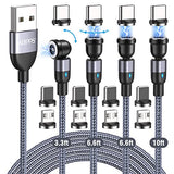 Magnetic Charging Cable 4 Pack (3.3Ft/6.6Ft/6.6Ft/10Ft), 540 Degree Rotating Magnet Phone Charger Cable, 3 In 1 Nylon Braided Magnetic Usb Cable For Micro,Type C And Iproduct Device