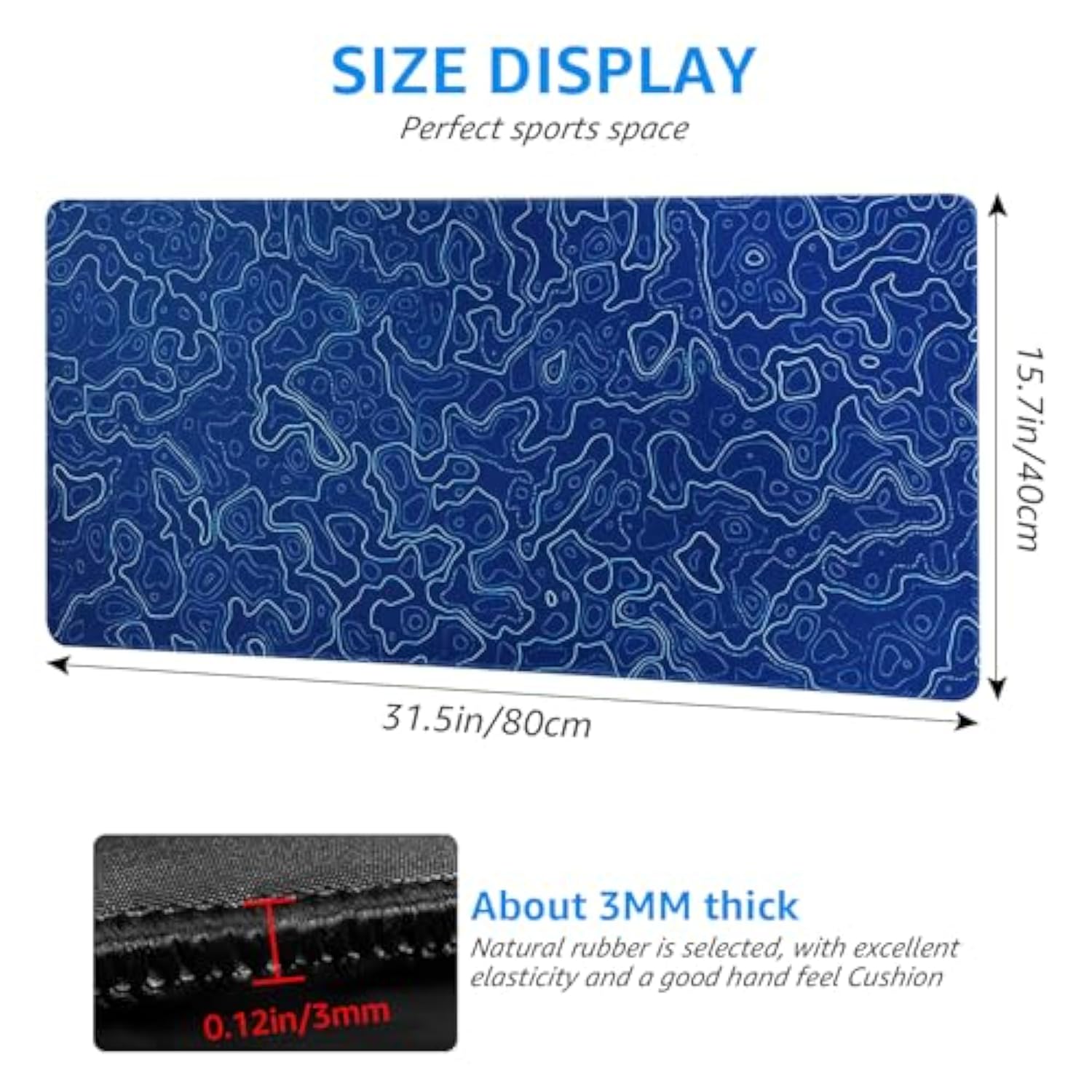 Large Desk Mat With Topographic Pattern, Gaming Mouse Pad, 31.5 X 15.7 Inches?Navy Blue
