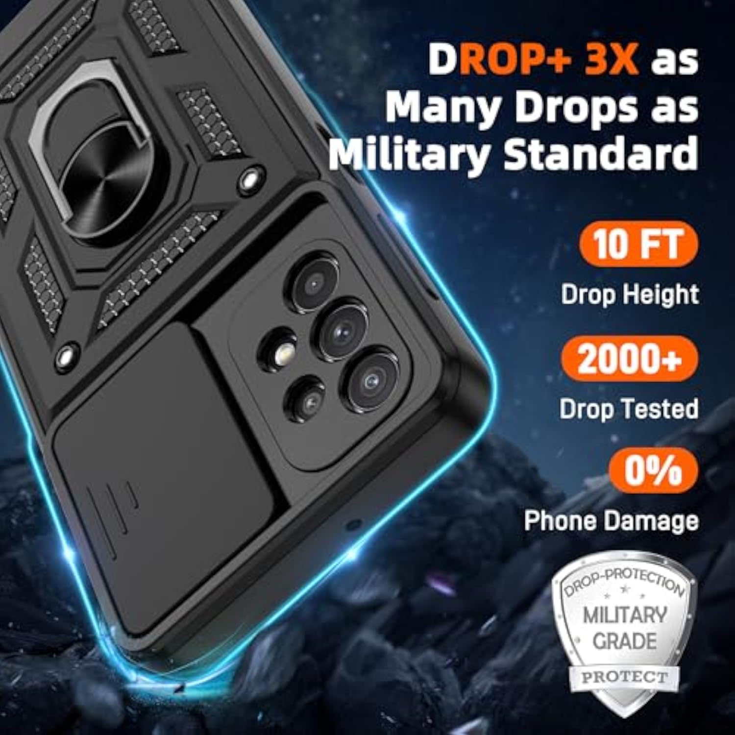 Galaxy A32 5G Phone Case with 2 Pcs HD Screen Protector, Heavy Duty Shockproof 360° Rotation Kickstand Military Grade Protective Case for Galaxy A32 5G Black