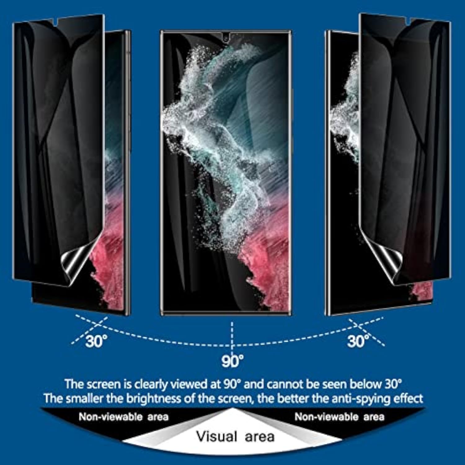 2 Pack For Samsung Galaxy S22 Ultra Privacy Screen Protector, Anti-Spy Full Adhesive Flexible Film For Galaxy S22 Ultra 5G 6.8”, [Support Fingerprint Reader] Easy Installation Frame - Black