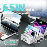 320W Charging Station For Multiple Devices, 10-Port Usb C Fast Charger Stations For Macbook, Iphone, Android Cell Phone, Ipad, Tablet, Family Multi-Device Organizer Charging Dock, White