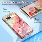For Google Pixel 7 Case, Marble Pattern 3 In 1 Heavy Duty Shockproof Full Body Rugged Hard Pc+Soft Silicone Drop Protective Women Girl Phone Covers For Google Pixel 7 (2022), Rose Gold