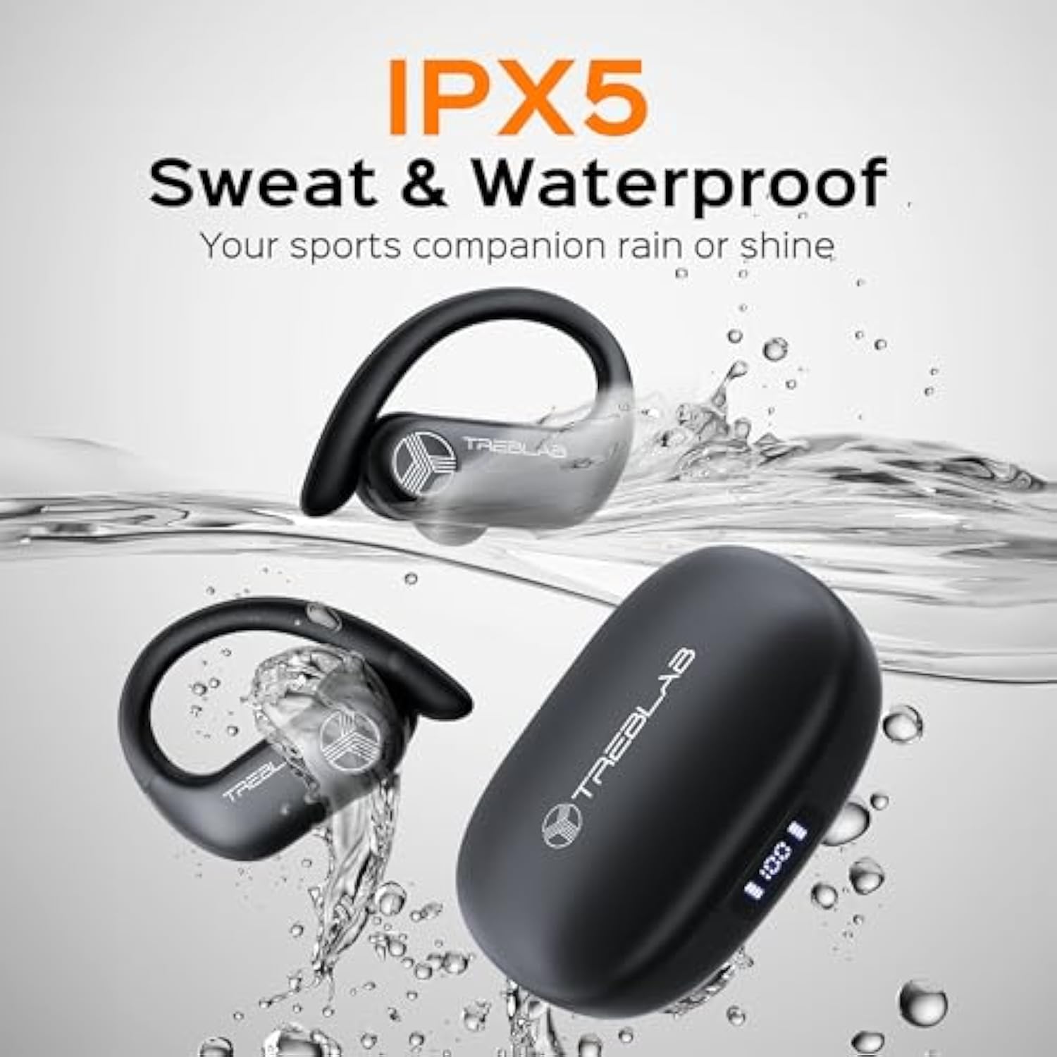 TREBLAB X3 Pro - Ultra Comfortable Earhooks, Pure-HD Sound, Punchy Bass, 145H Battery, Waterproof & Sweatproof Bluetooth Earbuds, Mics for Calls, True Wireless Ear Buds for Sports Workout Running