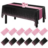 12 Pack Disposable Plastic Tablecloths And Satin Table Runner Set,54 X 108 Inch Black And Rose Gold Dot Tablecloth 12 X 108 Inch Table Runner For Wedding Birthday Christmas Anniversary