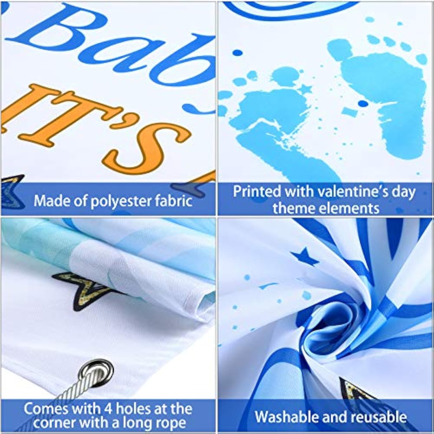 Baby shower welcome banner and blue photo backdrop 70x35 inch for party decor