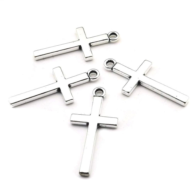 100Pcs 13X27Mm Silver Small Cross Charms Pendants Beads For Jewelry Making Cra