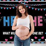 MHLSWY 5x3FT Polyester Gender Reveal Banner He or She Blue Pink Boy Girl Baby Shower Background Photo Party Backdrop Gender Reveal Surprise Supplies Banner Photography