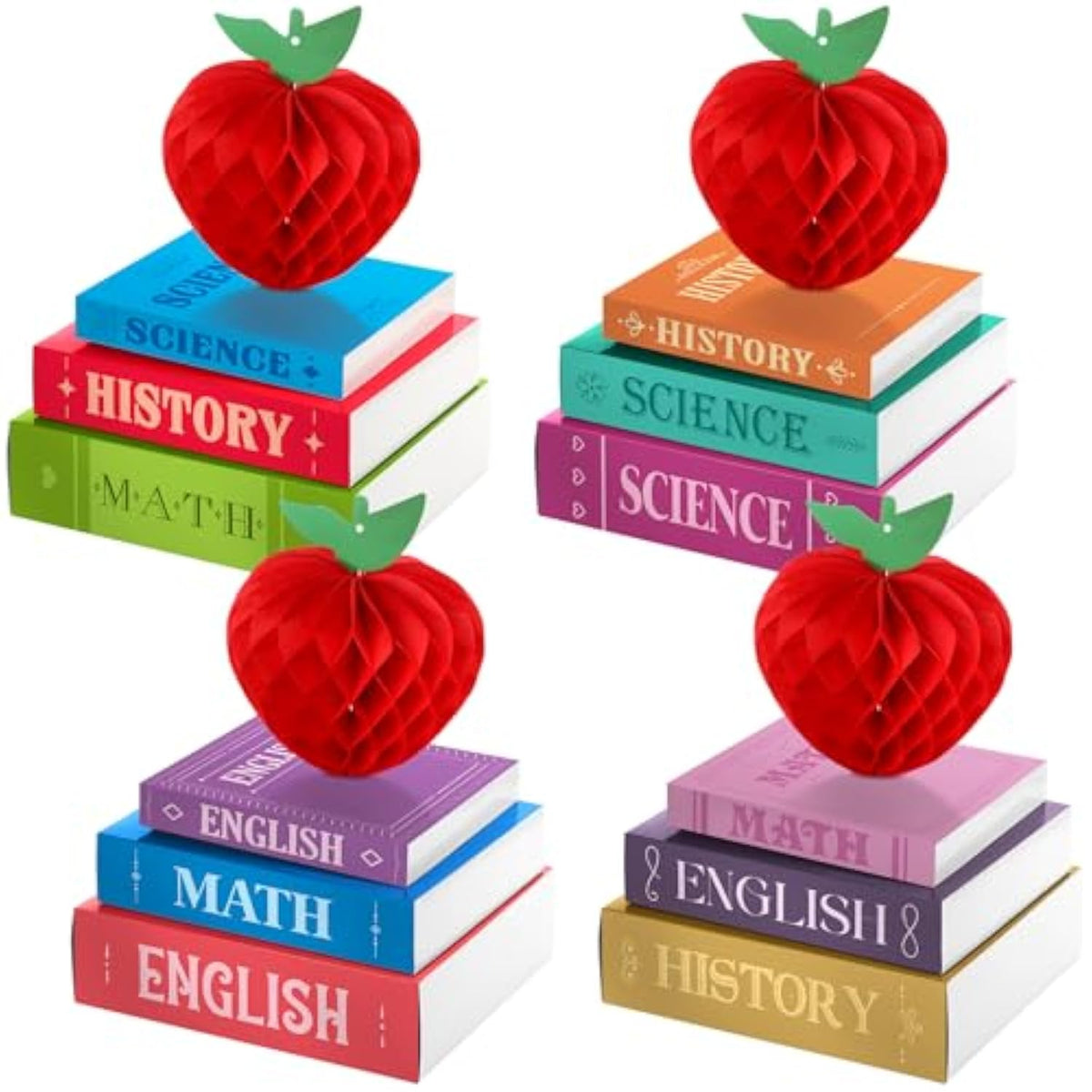 4 Sets Back To School Tables Centerpieces Honeycomb Apple And Paper Book Stack Sign First Day Of School Table Centerpiece Back To School Decor For Home Classroom