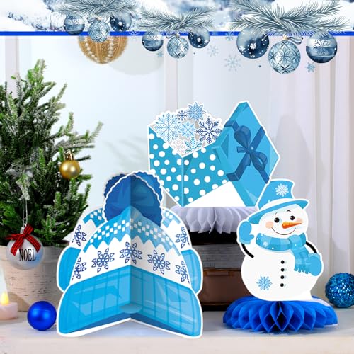 12 Pcs Winter Decorations, Winter Centerpieces Snowman Wonderland Party Supplies Snowflake Honeycomb Wonderland Centerpieces for Table Decorations Supplies
