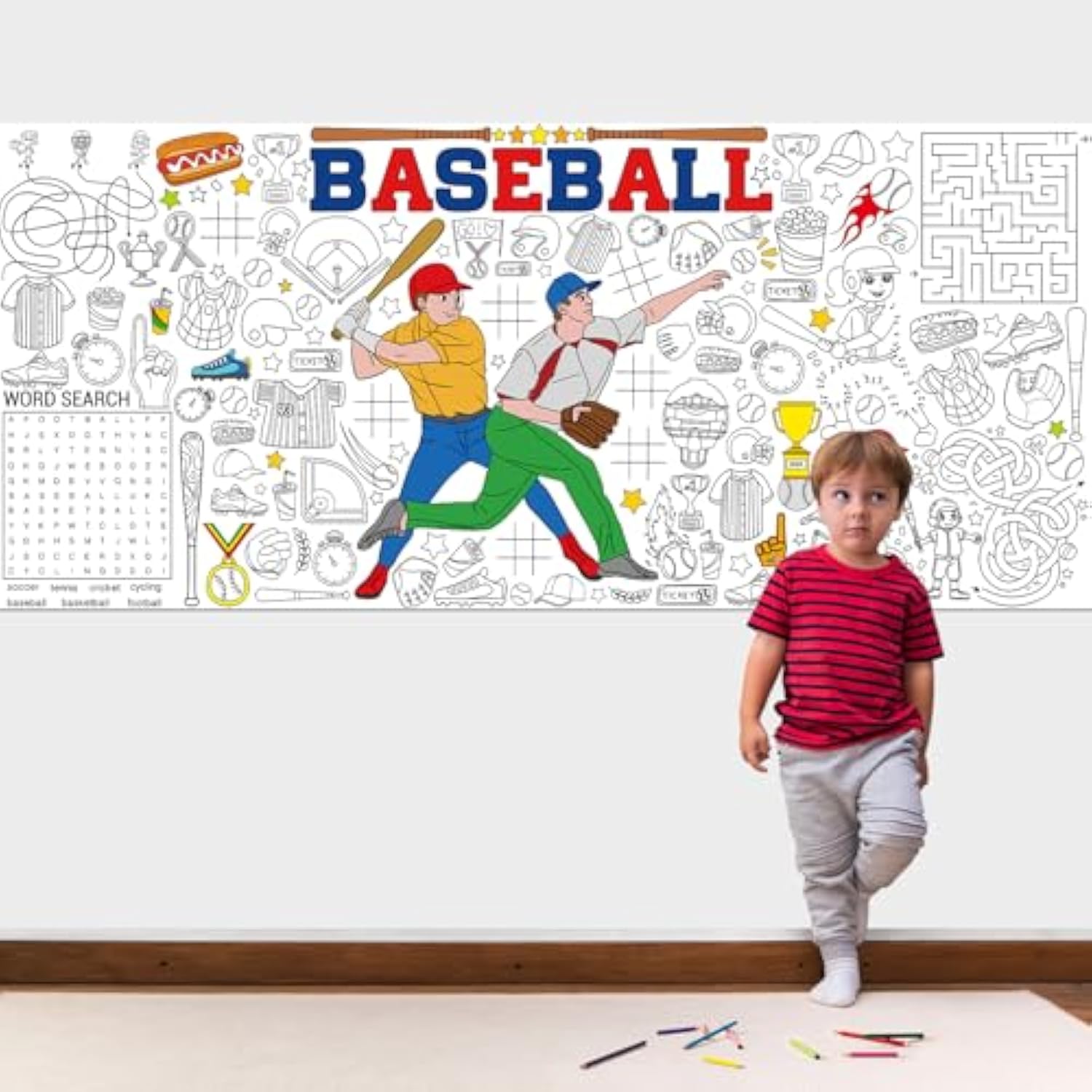 Baseball Themed Giant Coloring Poster Large Baseball Player Drawing Paper Coloring Tablecloth Diy Sports Theme Game Poster Table Cover Children Art Craft Colorings Mat Home Classroom Party Supplies