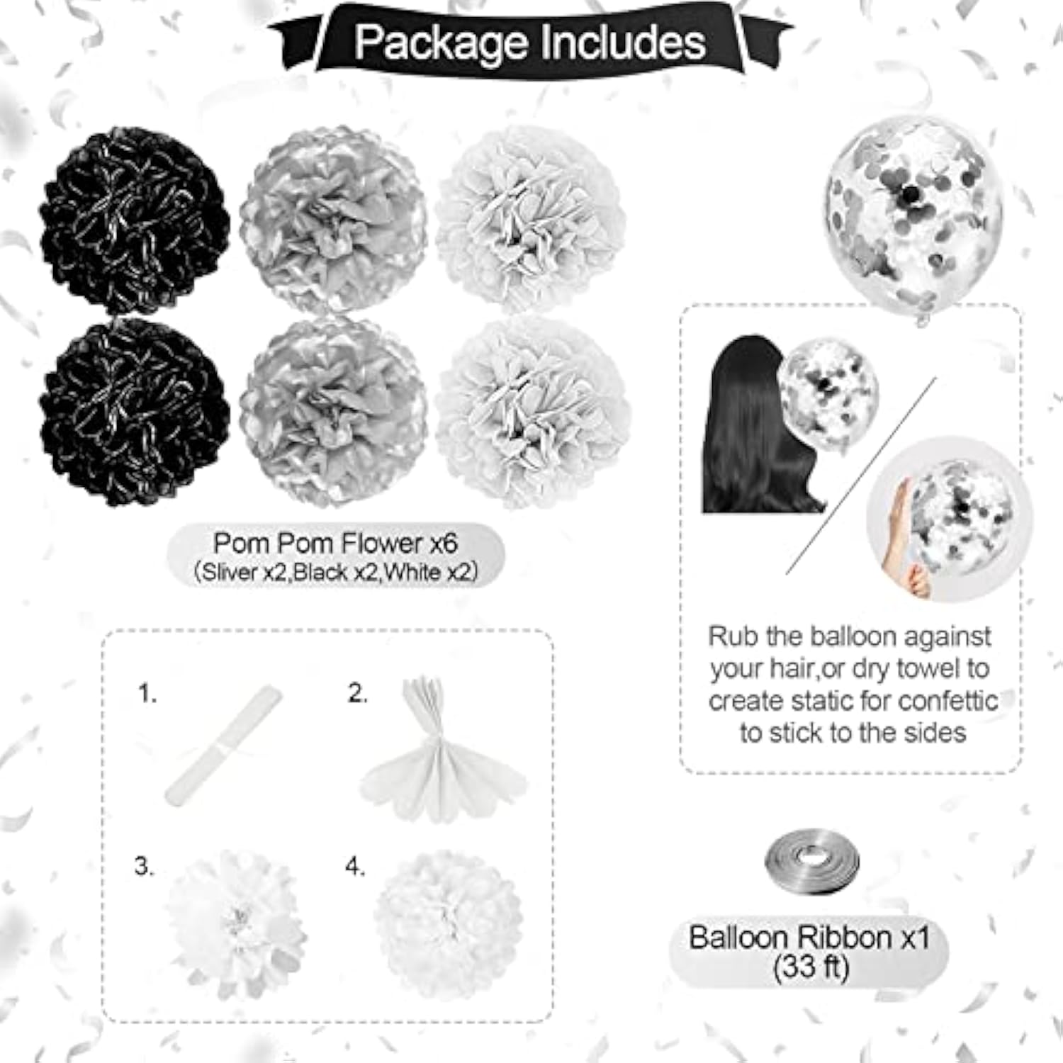 Black & Silver Birthday Decorations – Banner, Balloons, Foil Curtains for All Ages