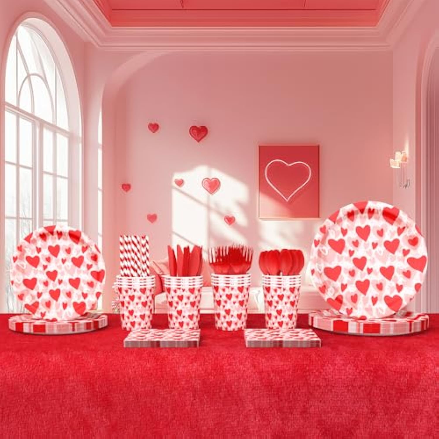 192Pcs Valentine'S Day Party Decorations Lovely Heart Valentines Day Party Plates, Cup, Napkin, Tableware, Valentines Day Engagements Weddings Anniversary Party Supplies Plates Serve 24 Guests
