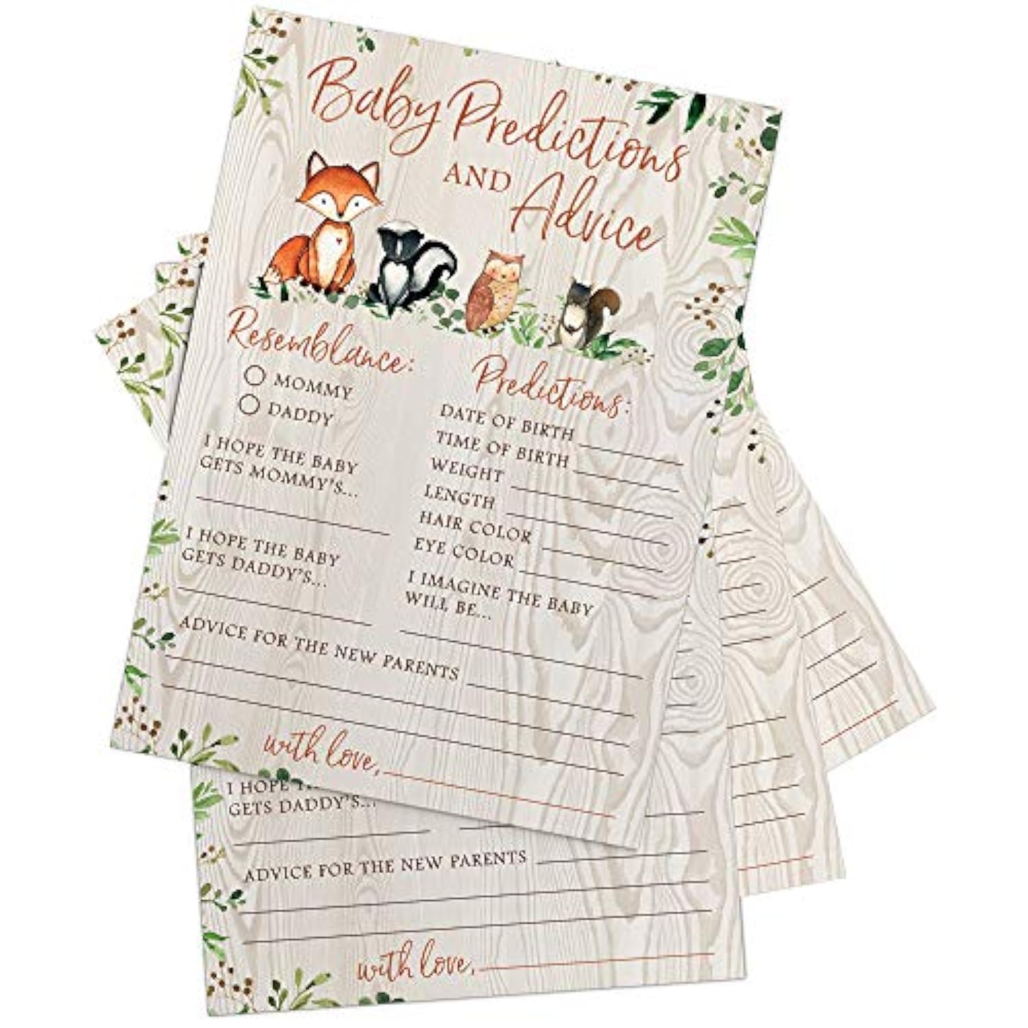 Baby Predictions & Advice For New Parents – Woodland Baby Shower Activity By , Set Of 50 Cards, Gender Neutral Forest Animals Theme
