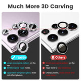(3+2Pcs For Samsung Galaxy S23 Ultra 5G Camera Lens Protector, 9H Tempered Glass Camera Cover Screen Protector Metal Individual Ring [Installation Tray][Removal Tool][Case Friendly]- Glitter