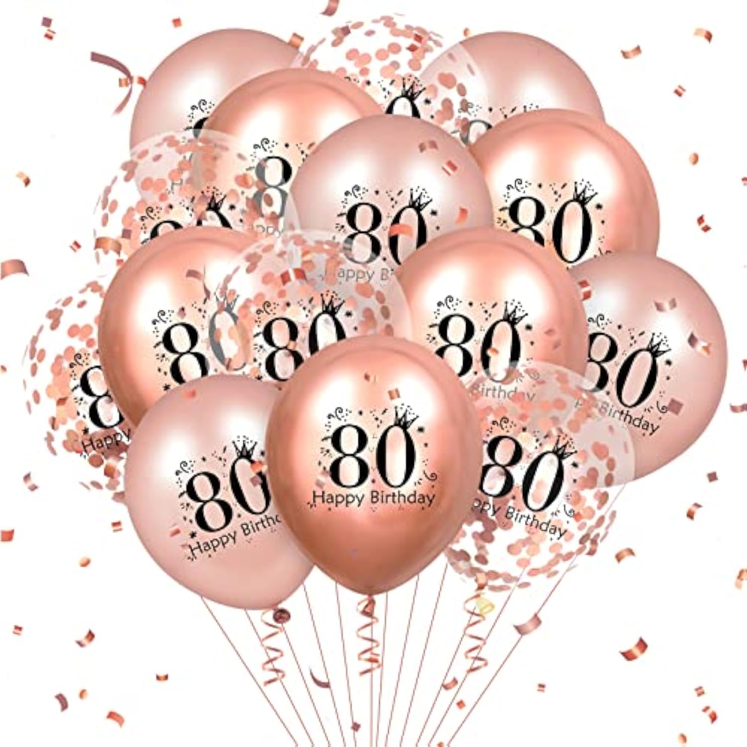 80Th Birthday Balloons 18 Pcs Rose Gold Happy 80Th Birthday Latex Balloons Confetti Balloons Rose Gold 80Th Birthday Party Decorations For Women Men 80Th Birthday Anniversary Decor Supplies 12 Inch