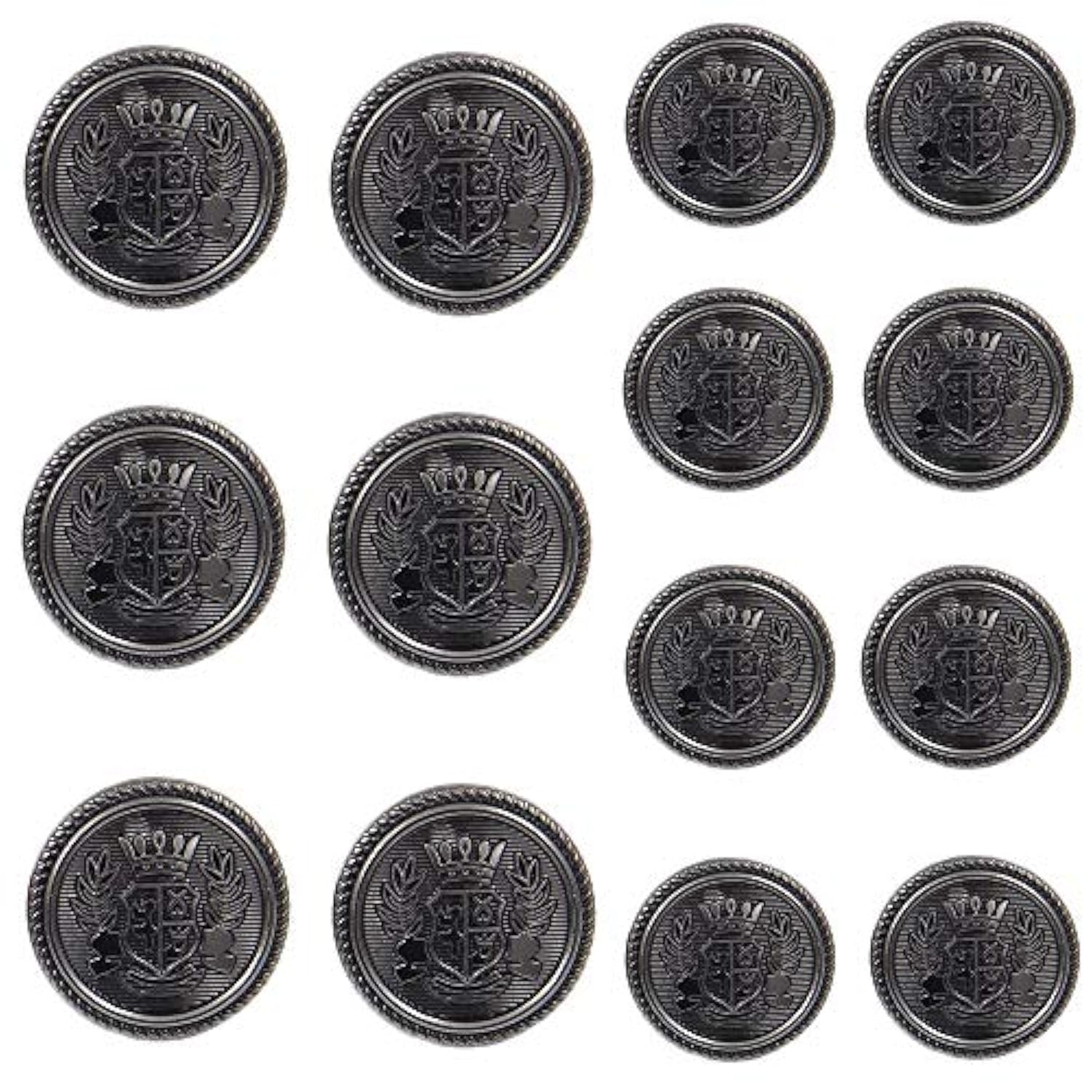 14 Pieces Antique Metal Blazer Buttons Set For Suits, Sport Coat, Unif