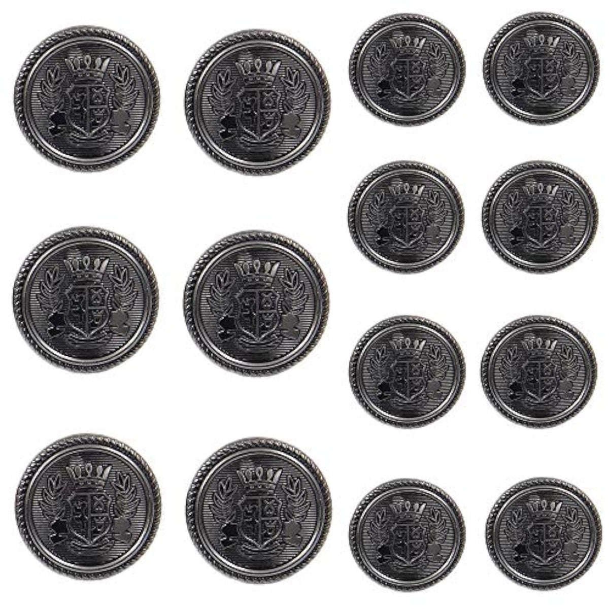 14 Pieces Antique Metal Blazer Buttons Set For Suits, Sport Coat, Unif