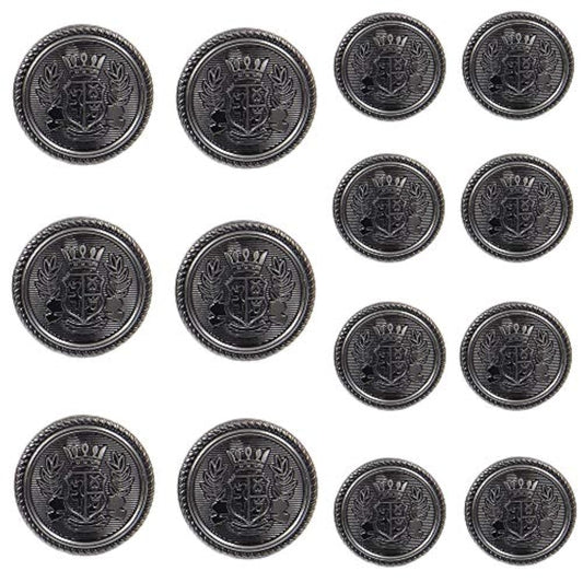 14 Pieces Antique Metal Blazer Buttons Set For Suits, Sport Coat, Unif