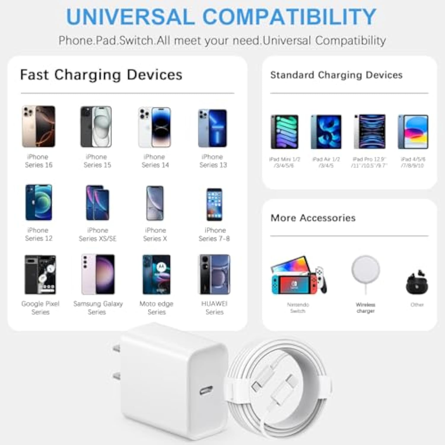 Charger Iphone 15 Charger Fast Charging Usb C Charger 3-Pack Type C Charger Fast Charging 6Ft Iphone 15 Pro Max Charger For Iphone 15/15 Plus/15 Pro/15 Pro Max/Ipad Pro/Mini/Air/Air4/Airpods/Samsung