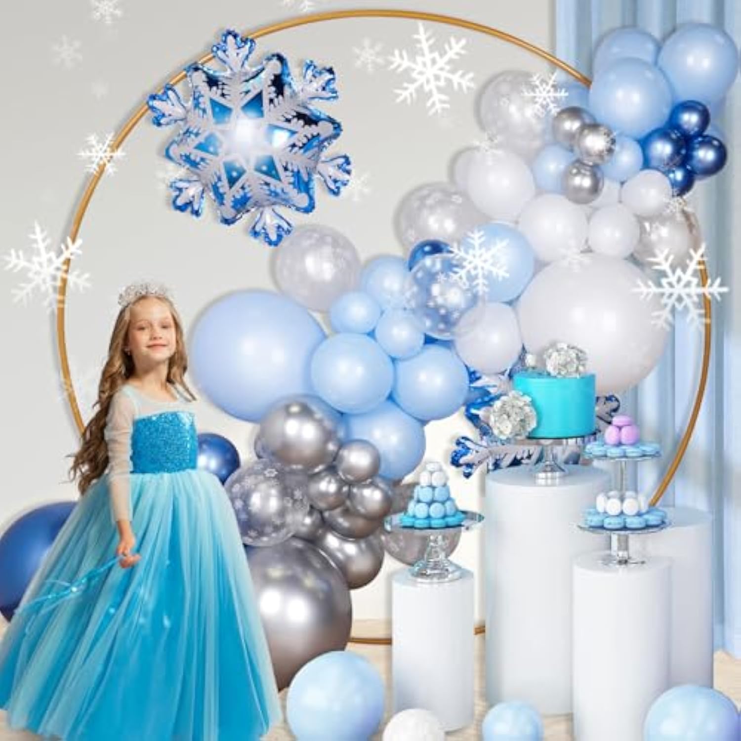 Frozen Balloons Arch Garland Kit Winter Princess Party Decorations Wonderland Blue Silver White Snowflake Balloons Winter Ice Princess Birthday Balloons For Girl Frozen Birthday Party Decorations