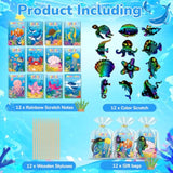 12 Pack Under The Sea Scratch Art Party Favors For Kids - Rainbow Scratch Paper With Ocean Animals Scratch Off Cards Easter Birthday Goodie Bags Stuffers - Return Gifts Diy Classroom Prizes