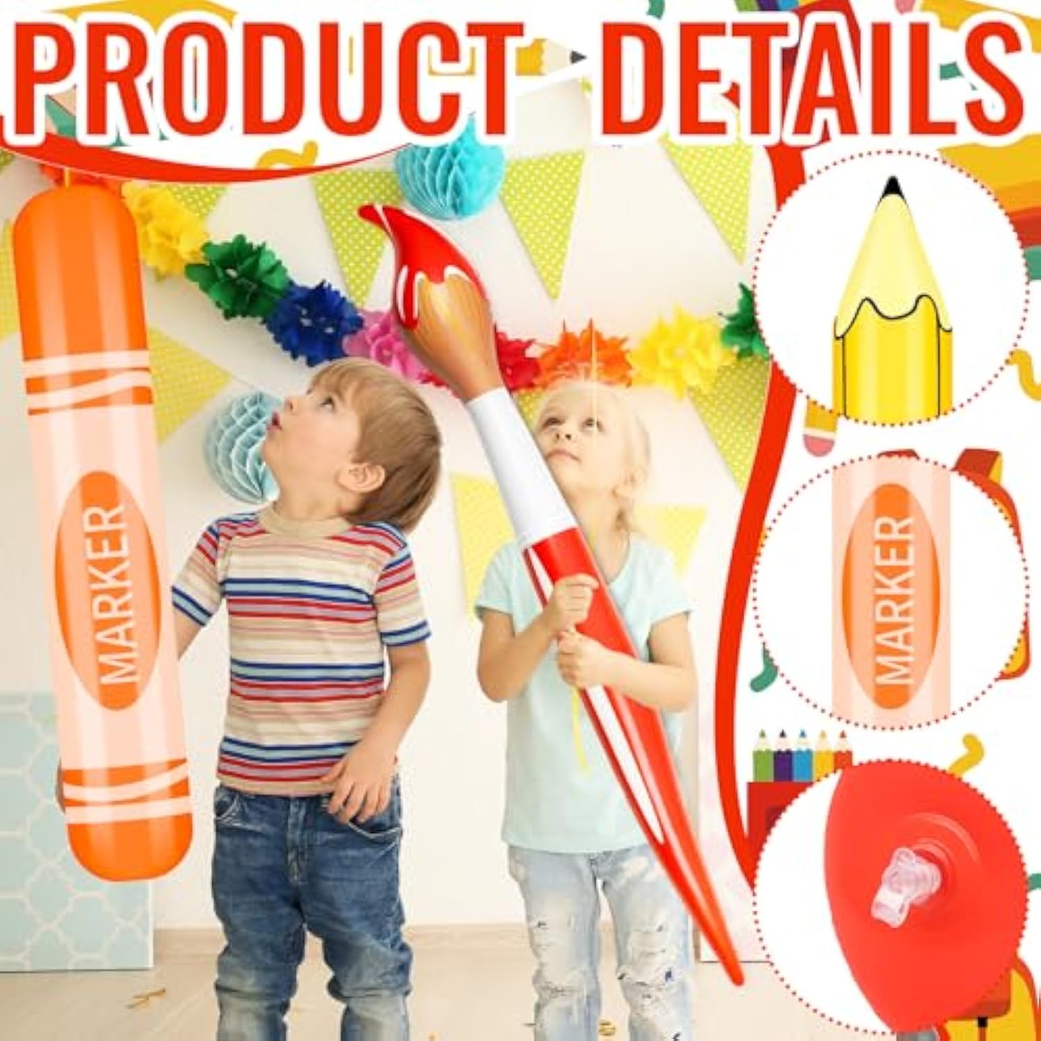 8 Pcs Colorful Art Party Decorations Set With Inflatable Paint Brushes Balloons Marker Pencil Crayon Balloons Prop Kit For Art Paint Back To School Party Favor