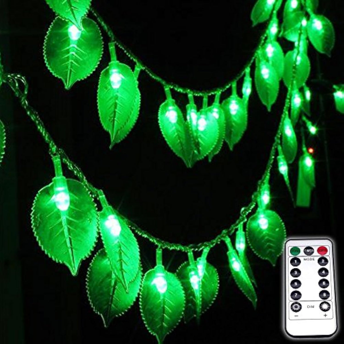 Green Leaf String Lights,16Ft /5M 40Leds Battery Operated Green Leaf Fairy Lights With Remote Controller,Perfect For Chr