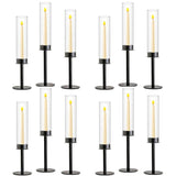 Black Candle Holders 12Pc Hurricane Candlestick Holders,Taper Candle Holders With Glass Candle Cover For Wedding Table Centerpiece Decoration Christmas Party