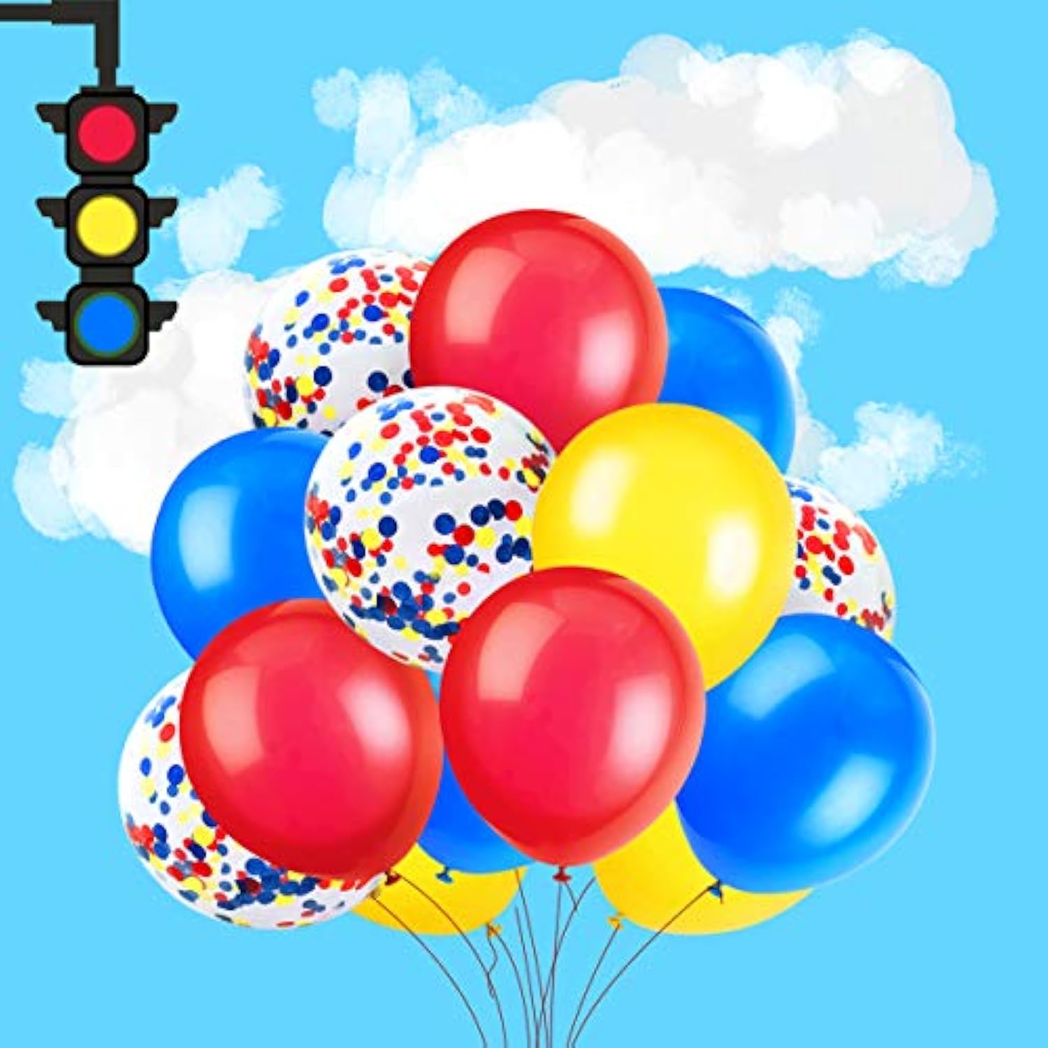 Transportation Birthday Decorations for Boys – Vehicle Banner, Foil Balloons & Cake Topper Set
