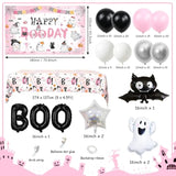 113pcs Pink & Black Halloween Balloon Garland Kit with Happy Boo Day Banner