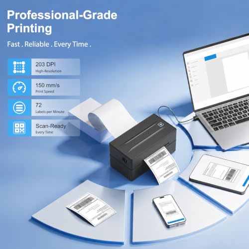 Bluetooth Thermal Shipping Label Printer: 4X6 Wireless Label Maker With Tape For Small Business - Compatible With Iphone, Android, Windows & Mac, Widely Used For Usps Ups Ebay Shopify Etsy