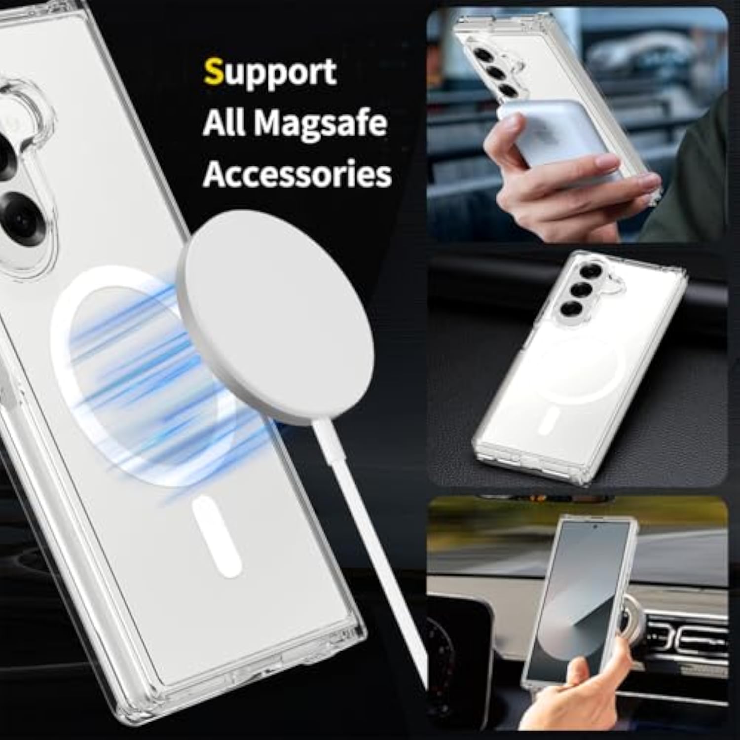 For Galaxy Z Fold 7 Case Compatible With Magsafe, Built-In 9H Tempered Glass Screen Protector Anti-Yellowing Slim Thin Phone Cover Strong Magnetic Case For Samsung Galaxy Z Fold7 (Clear)