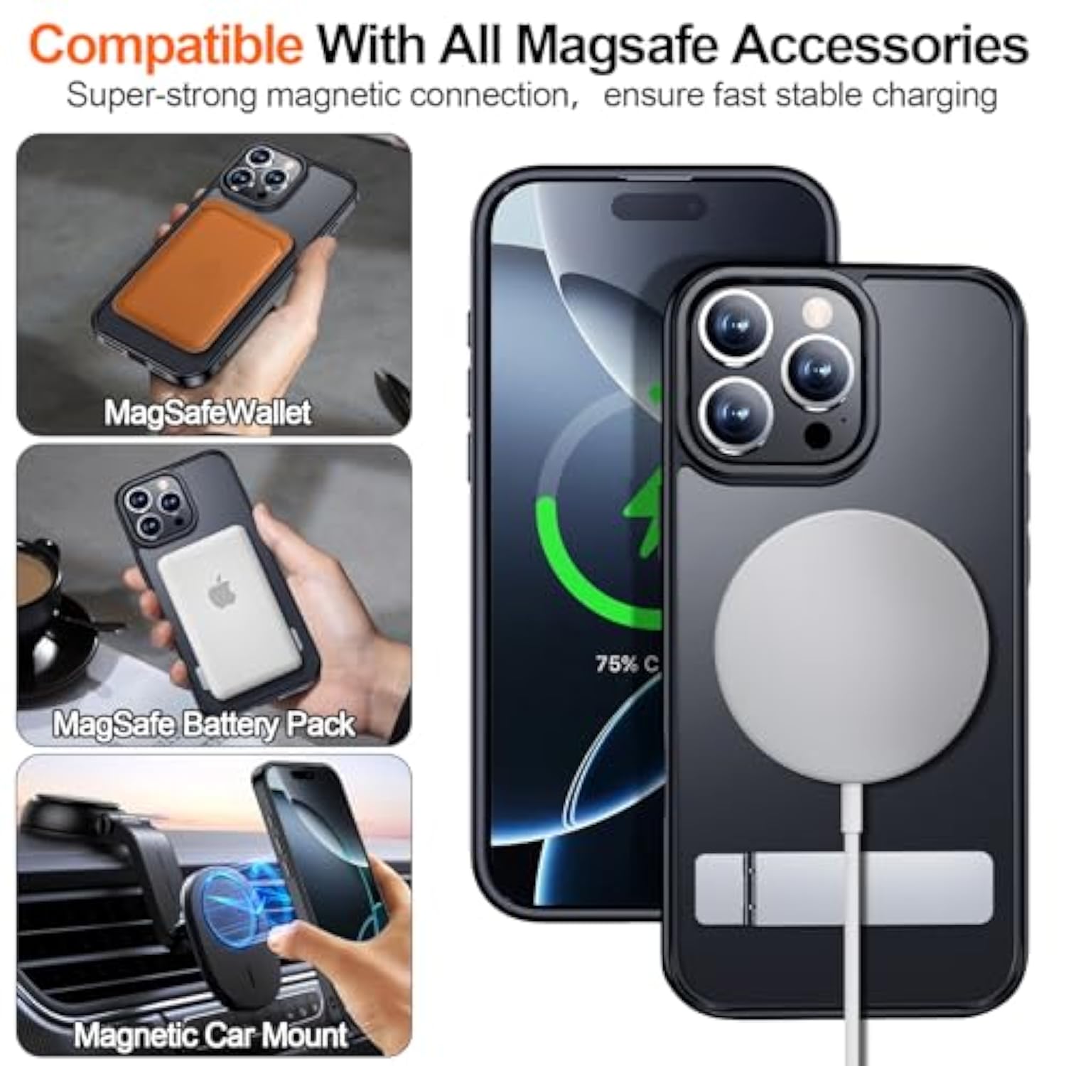 iPhone 16 Pro Max Case, MagSafe, Kickstand, Slim Matte, 16FT Protection, 6.9"
