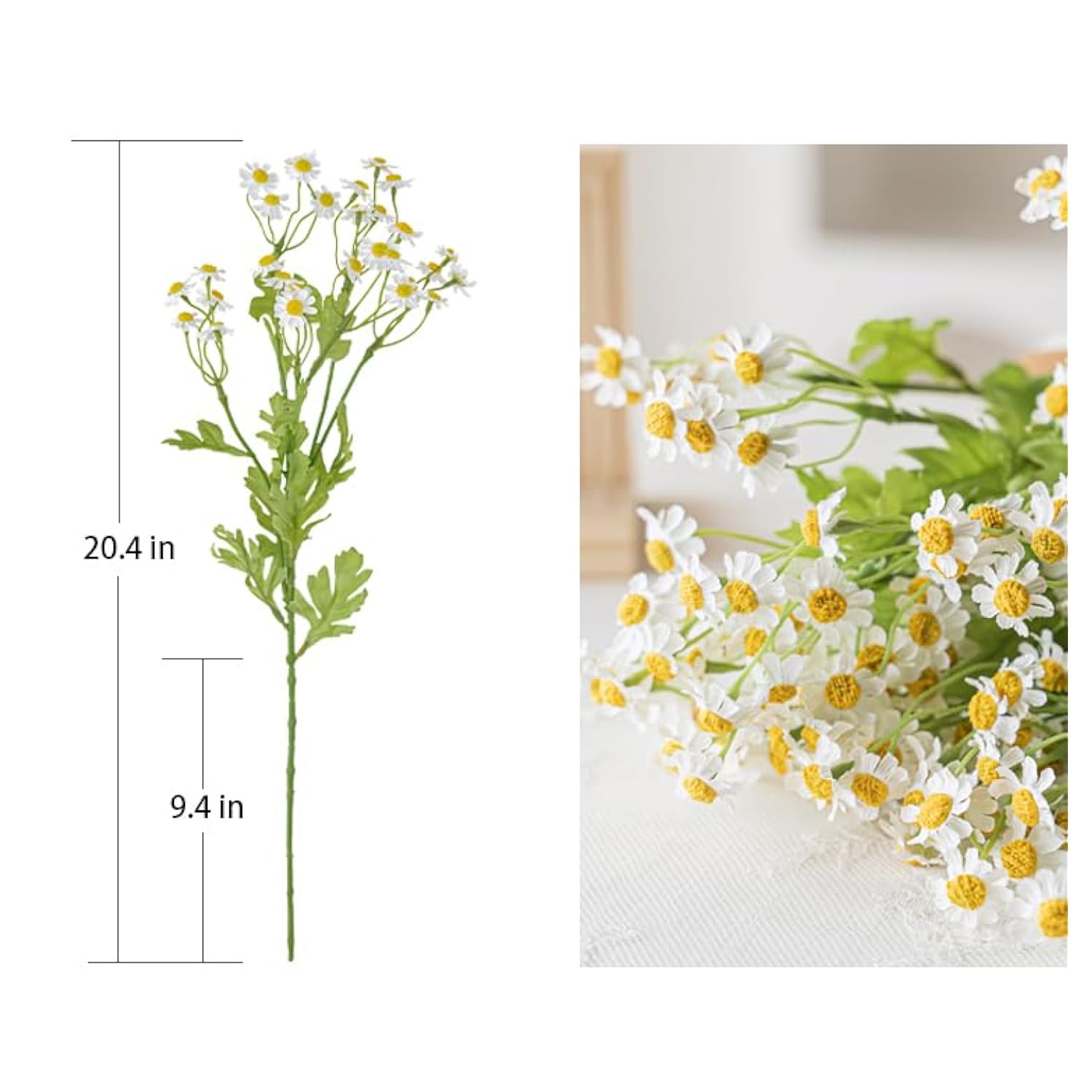 Realistic Daisy Flowers Artificial 7 Pcs 20.4 In Fake White Daisies Chamomile Flower Whith Leaves,For Home Table Centerpieces Decor