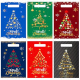 150 Pcs Christmas Treat Bags Christmas Tree Goodies Bags Bulk Plastic Candy Treat Snacks Bags With Handles For Holiday Cookie Goody Gift Merry Christmas Party Favor Supplies, 6 Styles