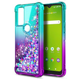 Case For At&T Radiant Max 5G, Cricket Dream 5G/At&T Fusion 5G/Innovate 5G With Tempered Glass Screen Protector, Sparkle Glitter Liquid Cute Case (Aqua/Purple)
