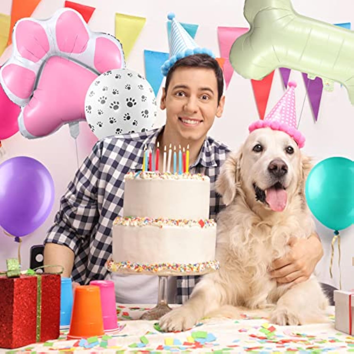 164 Pcs Dog Paw Printed Balloons Garland Arch Kit Cartoon Latex Bone And Pink Paw Aluminum Foil Balloons For Puppy Themed Birthday Party Decorations